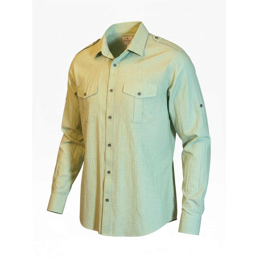 Express MK2 Shirt Mens XL Green Cotton Fitted Military Epaulet Long Sleeve Top
